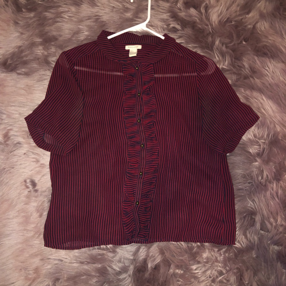 Navy Blue & Red Striped Blouse